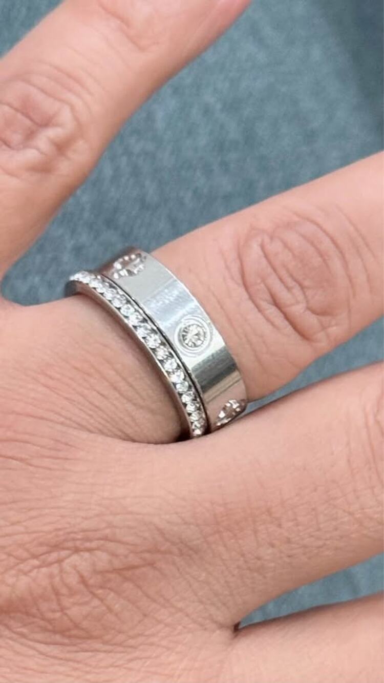 Silver Tone CZ Double Band Clover Statement Ring